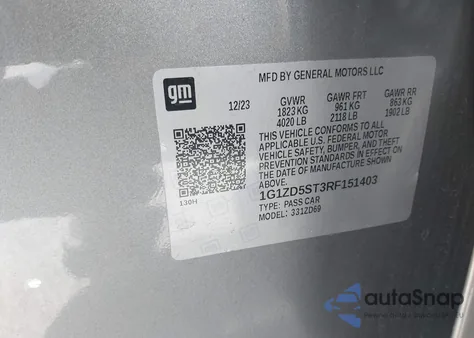 2024 Chevrolet Malibu Fwd 1Lt из США, поврежденный, VIN 1G1ZD5ST3RF151403